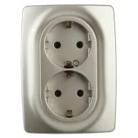 12-2108-04 ЭРА Розетка 2X2P+E Schuko со шторками, 16A-250В, IP20, Эра12, шампань