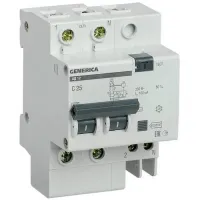 Дифавтомат IEK GENERICA 2P 50А (C) 4.5кА 30мА (AC), MAD15-2-050-C-030