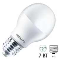 Лампа светодиодная PHILIPS A60 7W E27 4000K 220V 680lm, 871869961616800