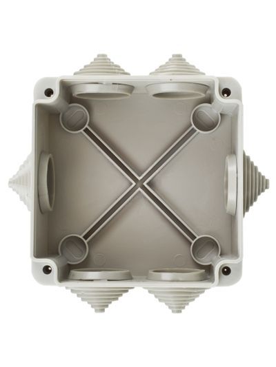 Коробка распаячная КМ для открытой проводки безгалогенная (HF) 100х100х45мм IP44 6 вводов серая IEK