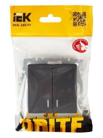 BRITE Выключатель 2-клавишный с индикацией 10А ВС10-2-1-БрГ графит IEK