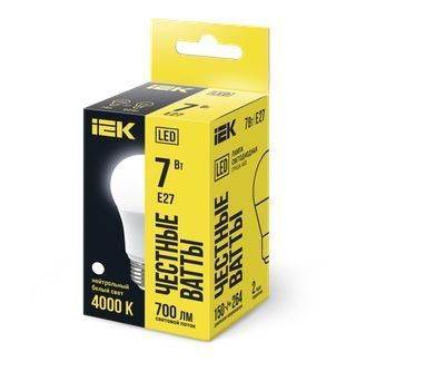Лампа светодиодная A60 груша 7Вт 230В 4000К E27 IEK