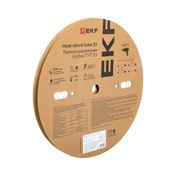 Термоусаживаемая трубка ТУТ нг 2/1 белая рулон EKF PROxima