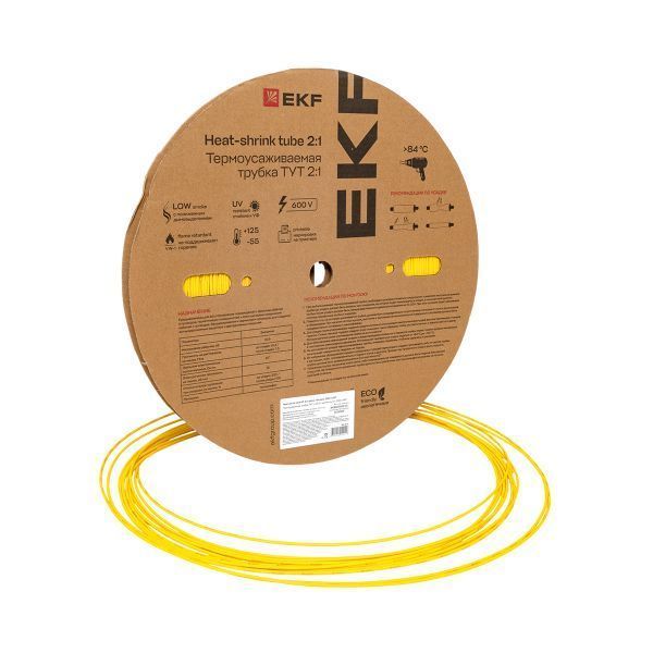 Термоусаживаемая трубка ТУТ нг 2/1 желтая рулон EKF PROxima