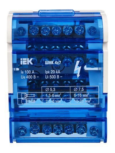 Шины на DIN-рейку в корпусе (кросс-модуль) ШНК 4х7 3L+PEN IEK