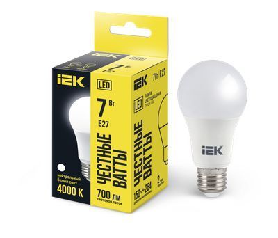Лампа светодиодная A60 груша 7Вт 230В 4000К E27 IEK
