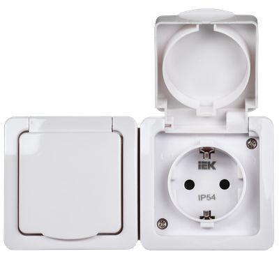 Розетка 2-местная для открытой установки РСб22-3-ГПБб с заземляющим контактом IP54 ГЕРМЕС PLUS (цвет крышки:белый) IEK