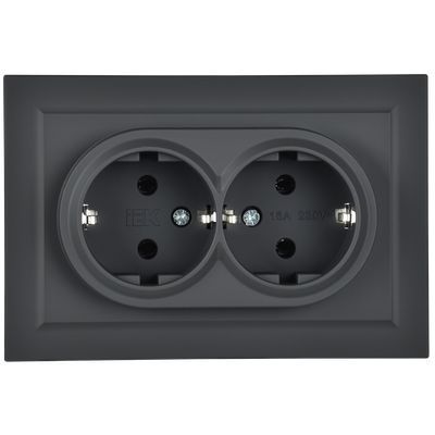 BRITE Розетка 2-местная с заземлением без защитных шторок 16А в сборе РС12-3-БрГ графит IEK