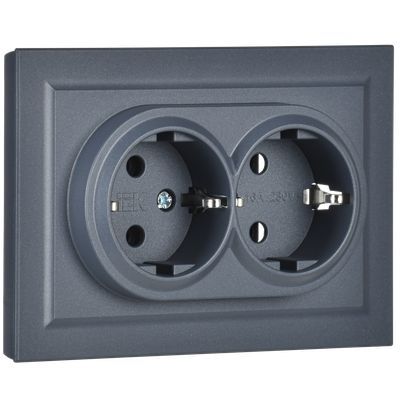 BRITE Розетка 2-местная с заземлением без защитных шторок 16А в сборе РС12-3-БрМ маренго IEK