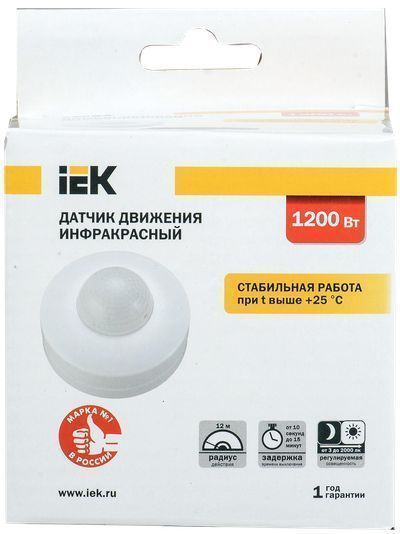 Датчик движения ДД-027 1200Вт 360град 12м IP20 белый IEK