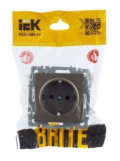 BRITE Розетка 1-местная с заземлением без защитных шторок 16А РС11-1-0-БрШ шампань IEK