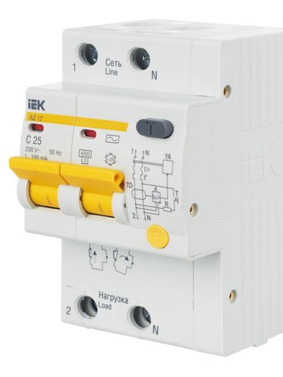 Диф. автомат  2П  25А 100мА  IEK  АД-12