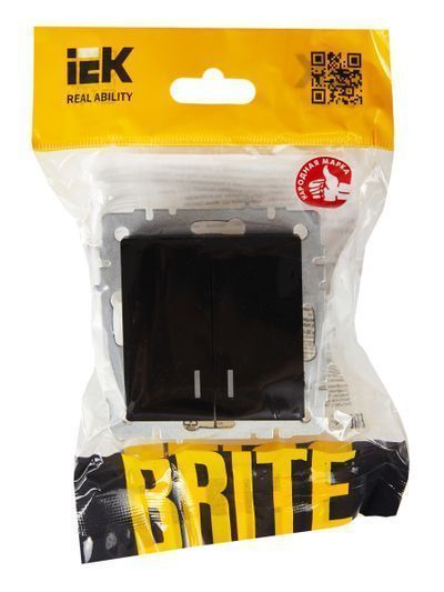 BRITE Выключатель 2-клавишный с индикацией 10А ВС10-2-1-БрЧ черный IEK