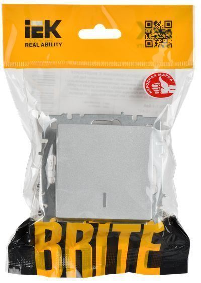 BRITE Выключатель 1-клавишный с индикацией 10А ВС10-1-1-БрА алюминий IEK