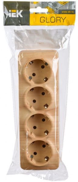 GLORY Розетка 4-местная для открытой установки с заземлением без защитных шторок 16А РС24-3-ХС сосна IEK
