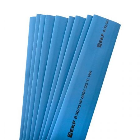 Термоусаживаемая трубка ТУТ нг 30/15 синяя в отрезках по 1м EKF PROxima