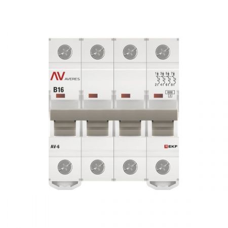 Выключатель автоматический AV-6 4P 16A (B) 6kA EKF AVERES