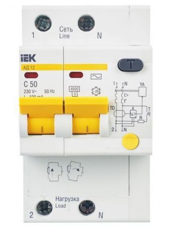 KARAT Дифференциальный автомат АД12 2P 50А 100мА тип AC IEK