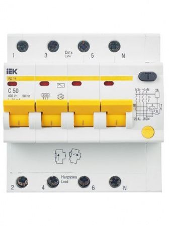 KARAT Дифференциальный автомат АД14 4P 50А 30мА тип AC IEK