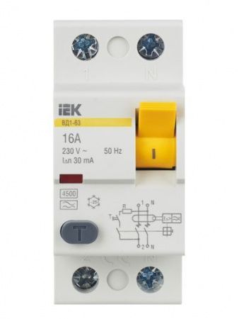 Выключатель дифференциальный (УЗО) ВД1-63 2Р 16А 30мА тип А IEK