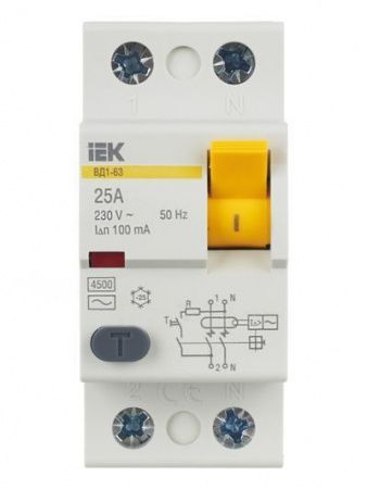 Выключатель дифференциальный (УЗО) ВД1-63 2Р 25А 100мА IEK