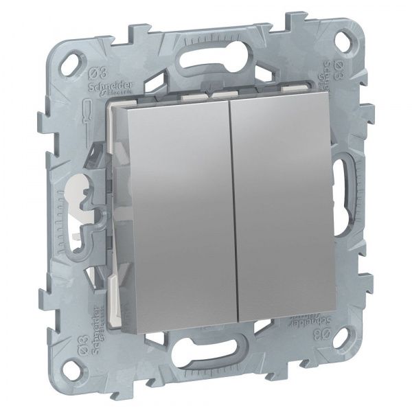 SCH Unica NEW Алюм. Перекл. 2-кл., перекрест. 2 x сх. 7, 10 AX, 250 В, NU521530