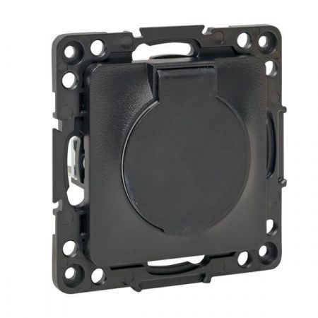 Стокгольм Механизм Розетки 1-местной с/з 16А автоматические клеммы черный с крышкой и защ. штор. IP44 EKF PROxima