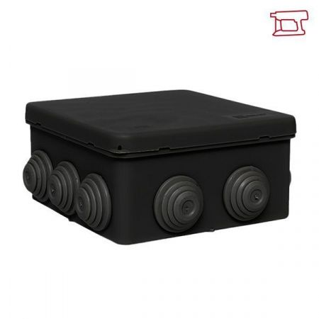 Коробка распределительная КМР-030-014 с крышкой (100x100x50) для прямого монтажа, 10 мембр. вводов чёрная IP55 розн. стикер EKF