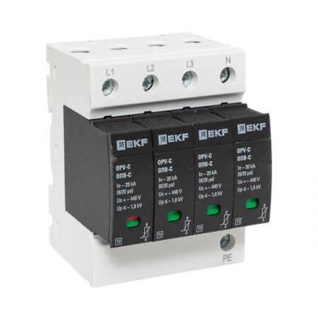 Ограничитель импульсных напряжений ОПВ-C/4P In 20кА 440В с сигн. EKF