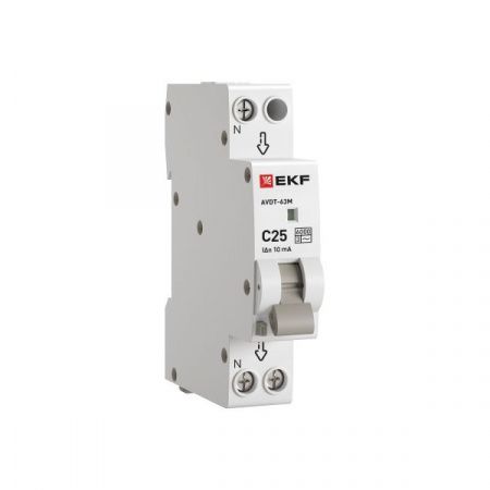 Автоматический выключатель дифференциального тока АВДТ-63М 1P+N 18мм 25А характеристика С 10мА тип AС электронный 6кА PROXIMA EKF