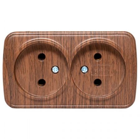Розетка 2-местная ОП Минск 10А без заземления тёмное дерево EKF