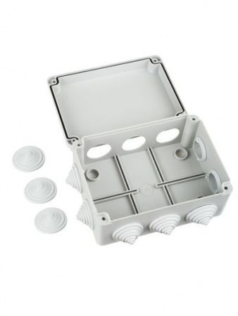 Коробка распаячная КМ41242 для открытой проводки безгалогенная (HF) 150х110х70мм IP55 10 гермовводов серая IEK