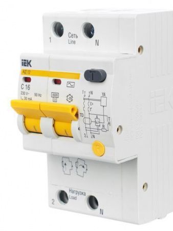 KARAT Дифференциальный автомат АД12 2P 16А 30мА тип AC IEK