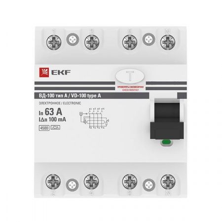 Устройство защитного отключения ВД-100 4P 63А 100мА тип А эл. EKF PROxima
