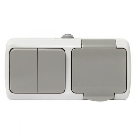 Мурманск Блок розетка 1-м 16А с заземлением с крышкой + 2-кл выключатель IP54 серый EKF