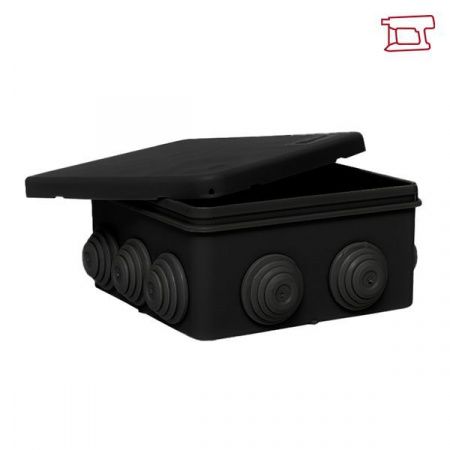 Коробка распределительная КМР-030-014 с крышкой (100x100x50) для прямого монтажа, 10 мембр. вводов чёрная IP55 розн. стикер EKF