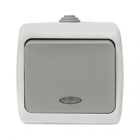 Мурманск Выключатель 1-клавишный с индикатором 10А IP54 серый EKF