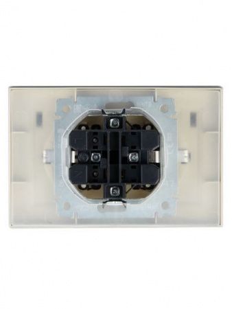 BRITE Розетка 2-местная с заземлением с защитными шторками и крышкой 16А в сборе IP44 РСбш12-3-44-БрА алюминий IEK