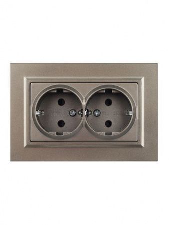 BRITE Розетка 2-местная с заземлением с защитными шторками 16А в сборе РСш12-3-БрШ шампань IEK