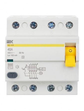 Выключатель дифференциальный (УЗО) ВД1-63S 4Р 40А 100мА IEK