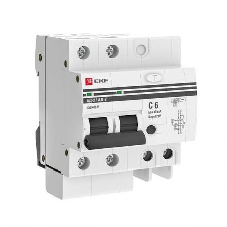 Автоматический выключатель дифференциального тока АД-2 2Р 6А характеристика C 10мА тип АС электронный 4,5кА PROXIMA EKF