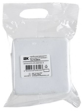 Коробка распаячная КМ41215-01 для открытой проводки безгалогенная (HF) 75х75х28мм белая IEK