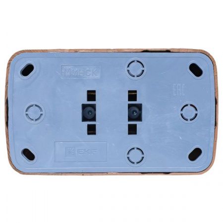 Розетка 2-местная ОП Минск 10А без заземления тёмное дерево EKF