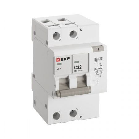 Автоматический выключатель дифференциального тока АД-2 2Р 32А характеристика C 30мА тип АС электронный 6кА PROXIMA EKF