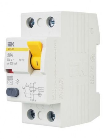 Выключатель дифференциальный (УЗО) ВД1-63 2Р 50А 300мА IEK