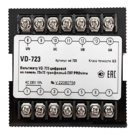 Вольтметр  EKF  VD-723 цифр. на панель (72х72) 3-фазн. PROxima