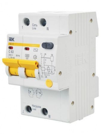 KARAT Дифференциальный автомат АД12 2P 63А 30мА тип AC IEK