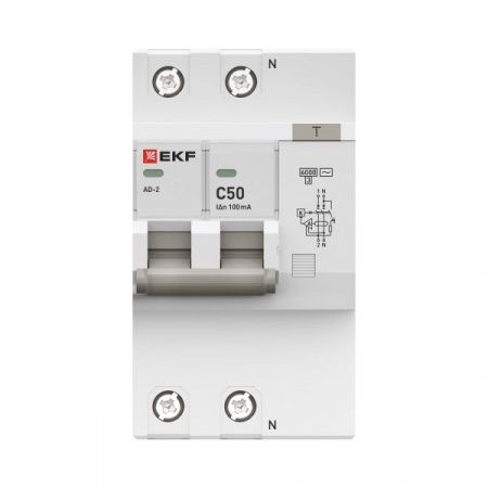 Автоматический выключатель дифференциального тока АД-2 2Р 50А характеристика C 100мА тип АС электронный 6кА PROXIMA EKF