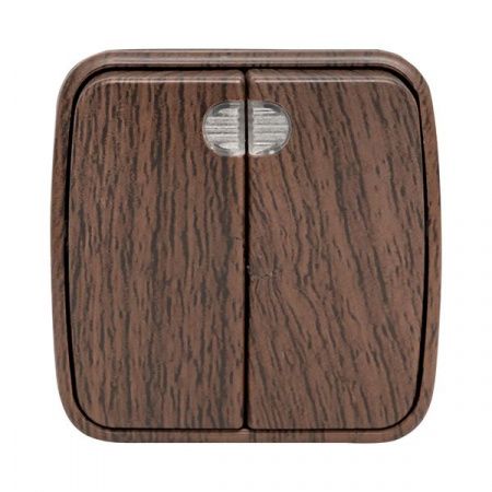 Выключатель 2-клавишный ОП Минск 10А с индикатором тёмное дерево EKF