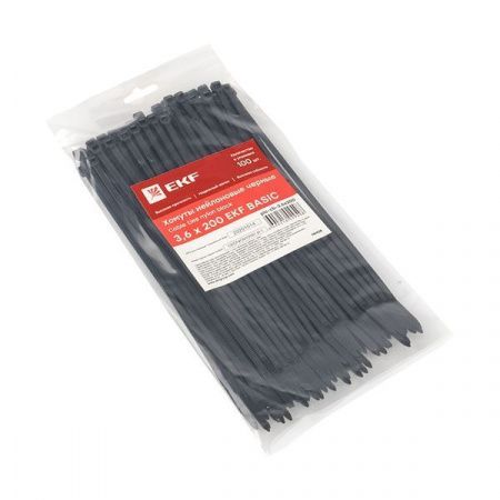 Хомут нейлоновый черный (3,6x200) (100шт.) EKF Basic